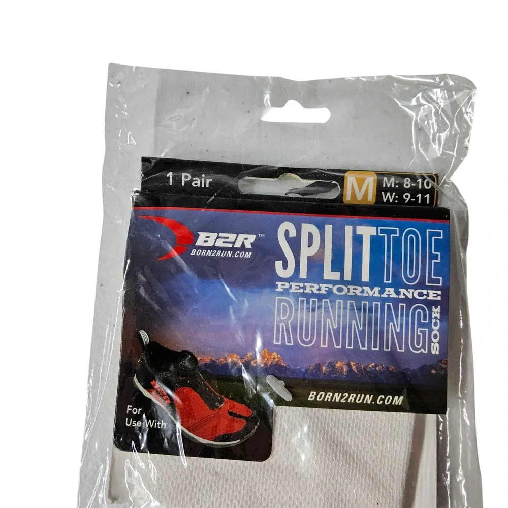 B2R Split Toe‎ Performance Running Socks Coolmax Ecomade White Size M 8-10
